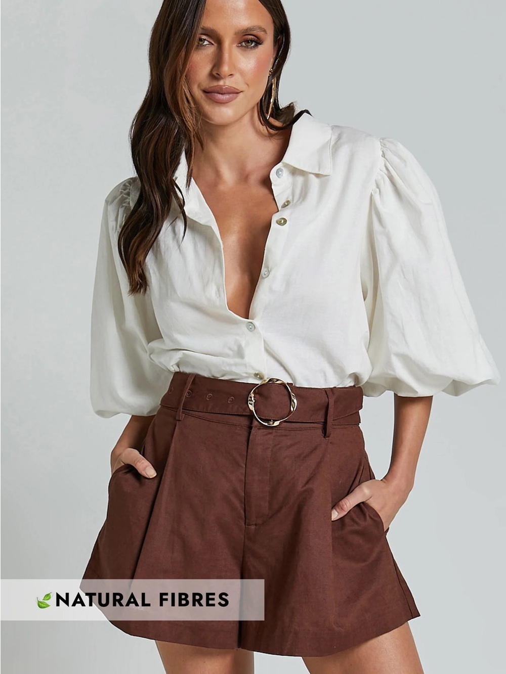 AMALIE THE LABEL - NOEMIE LINEN BLEND HIGH WAISTED BELTED TAILORED SHORTS